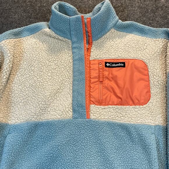Columbia Fleece Sherpa Blue Colorblock Quarter Zip Pullover Jacket Women XXL 2XL - Picture 5 of 7